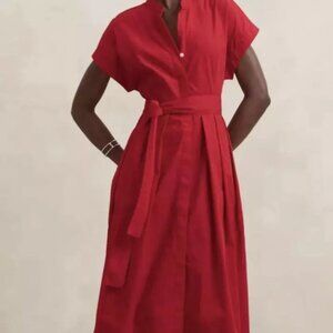 NWT Red Banana Republic Factory Poplin Tie-Waist Midi Dress, size M